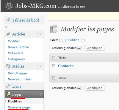 page wordpress
