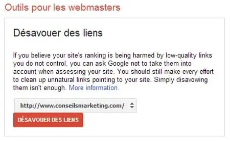 desavouer les liens google