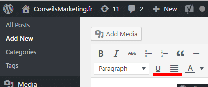 Le bouton souligné et justifié a disparu dans Wordpress 4.7... comment le remettre ? 4