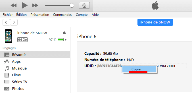 Comment obtenir le numéro UDID d'un iPhone ? 7