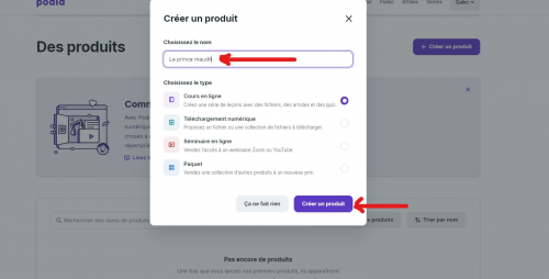 créer un produit sur podia