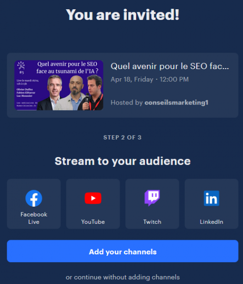 Comment diffuser sur votre compte Linkedin un webinaire utilisant Restream ? 5